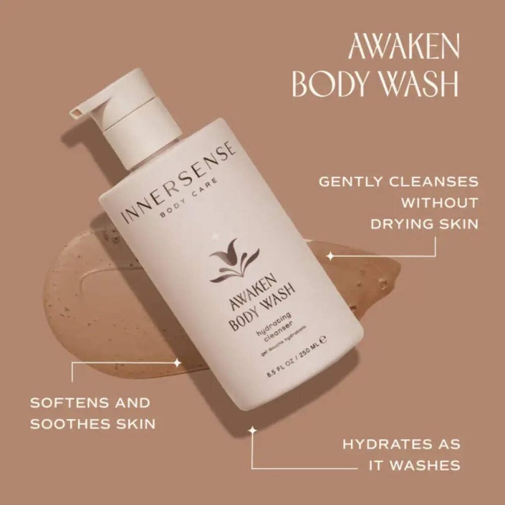 INNERSENSE Organic Beauty - Awaken Body Wash | Avocado Oil, Vitamins B5, C + D to Gently Cleanse, Soften, Soothe Skin | Clean, Non-Toxic, Cruelty-Free | Paraben + Phthalate Free (8.5 fl oz | 250 ml)