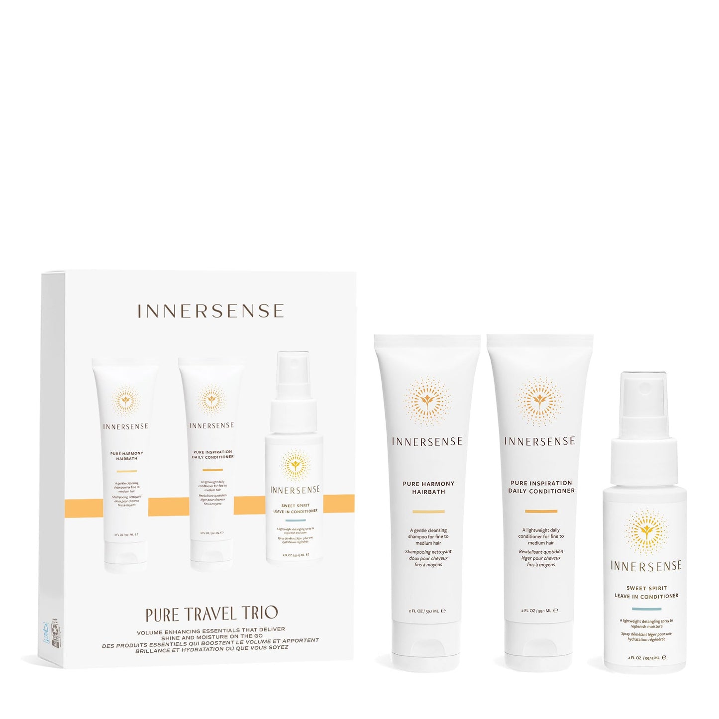 Innersense Organic Beauty - Hydrating Travel Hair Trio | Non-Toxic, Cruelty-Free, Clean Haircare (Hydrating Cream Hairbath + Conditioner, Sweet Spirit Leave-In Conditioner) PACKAGING MAY VARY