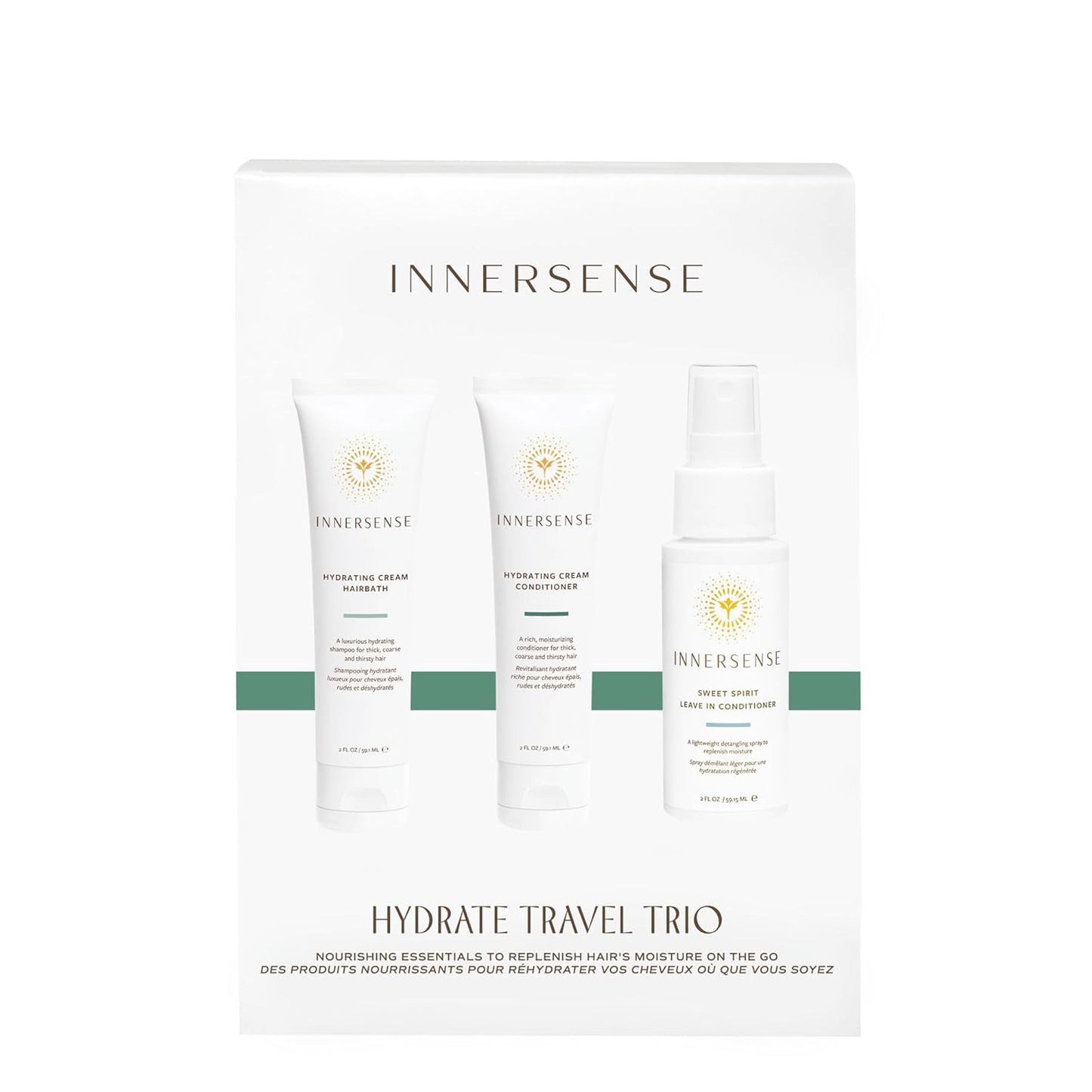 Innersense Organic Beauty - Hydrating Travel Hair Trio | Non-Toxic, Cruelty-Free, Clean Haircare (Hydrating Cream Hairbath + Conditioner, Sweet Spirit Leave-In Conditioner) PACKAGING MAY VARY
