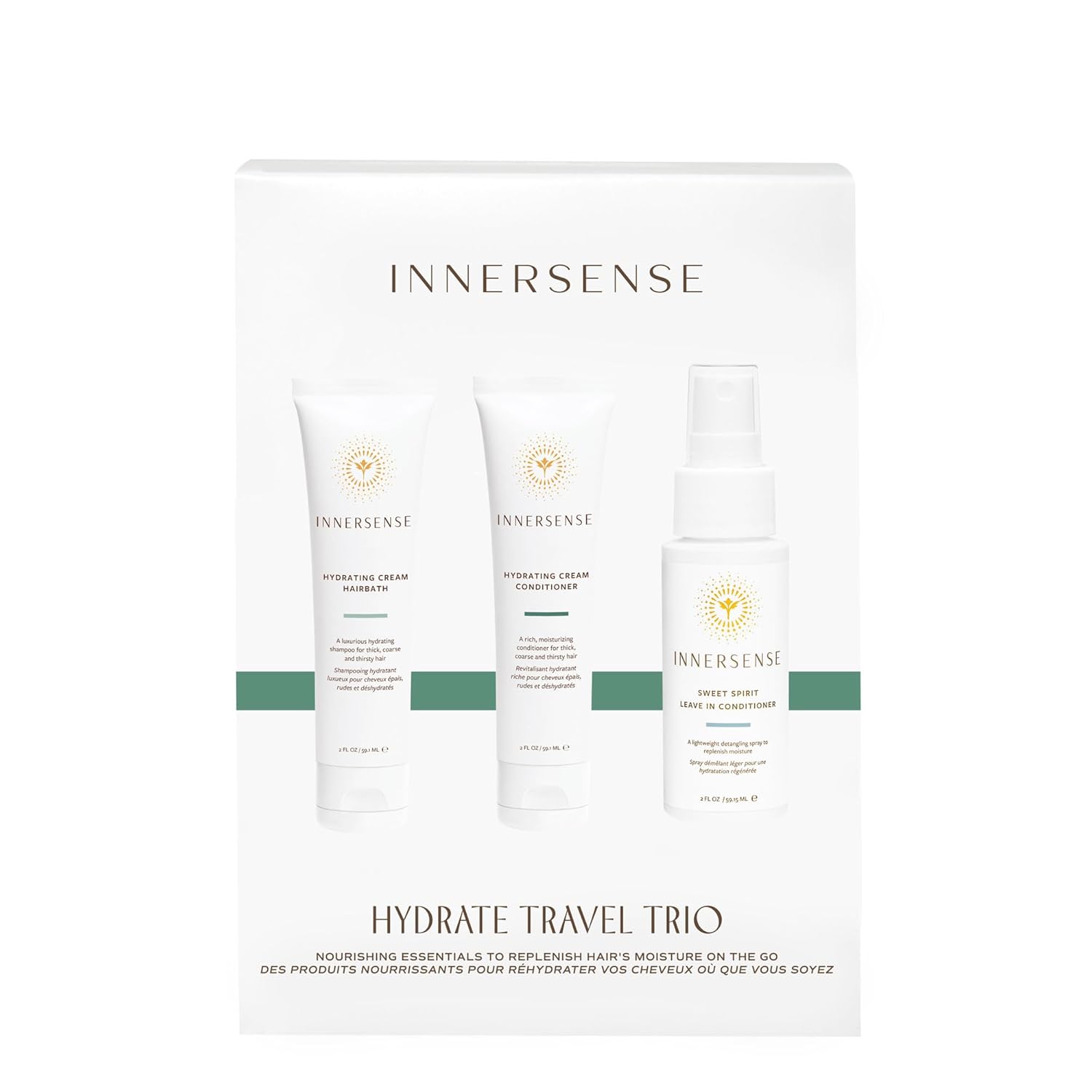 Innersense Organic Beauty - Hydrating Travel Hair Trio | Non-Toxic, Cruelty-Free, Clean Haircare (Hydrating Cream Hairbath + Conditioner, Sweet Spirit Leave-In Conditioner) PACKAGING MAY VARY